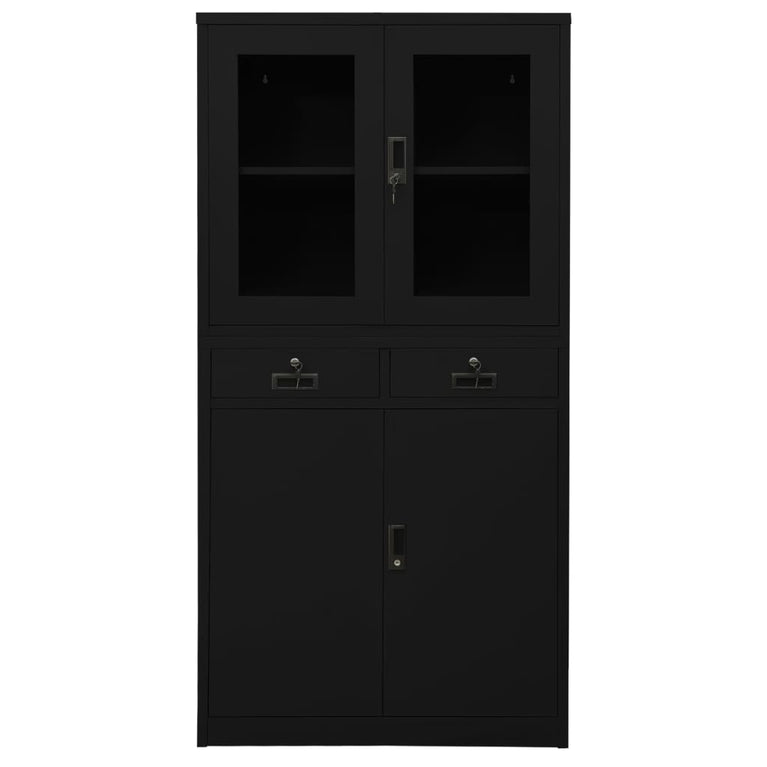 Kantoorkast 90x40x180 cm staal en gehard glas zwart MeubelReus