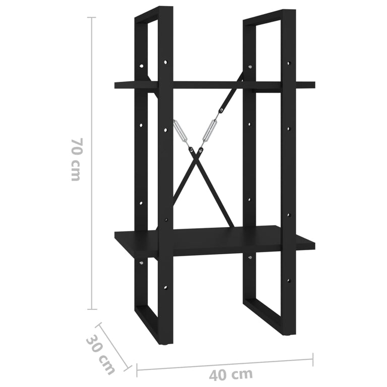 Boekenkast met 2 schappen 40x30x70 cm spaanplaat zwart MeubelReus