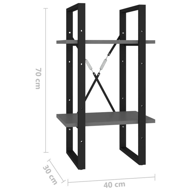 Boekenkast met 2 schappen 40x30x70 cm spaanplaat grijs MeubelReus
