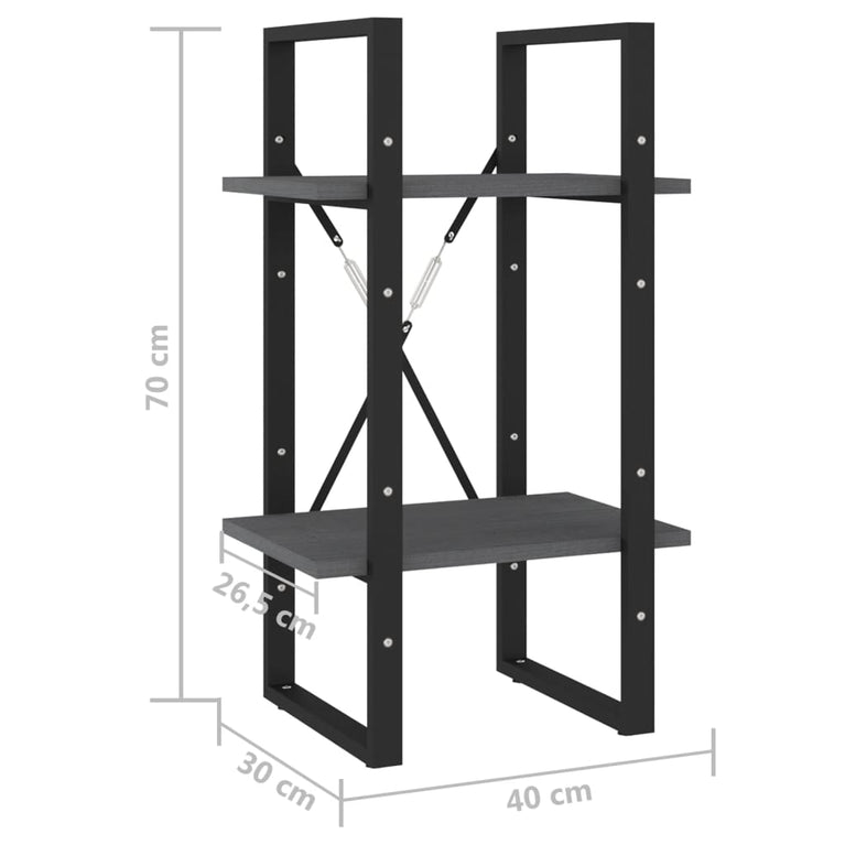 Boekenkast met 2 schappen 40x30x70 cm massief grenenhout grijs MeubelReus