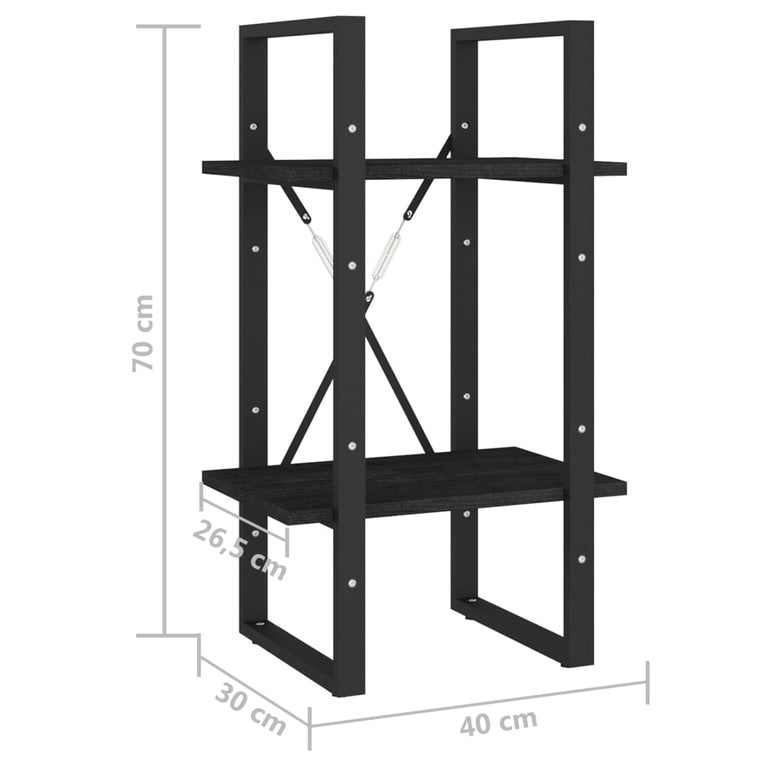 Boekenkast met 2 schappen 40x30x70 cm massief grenenhout zwart MeubelReus