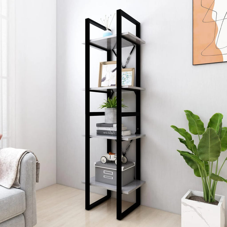 Boekenkast met 4 schappen 40x30x140 cm spaanplaat betongrijs MeubelReus