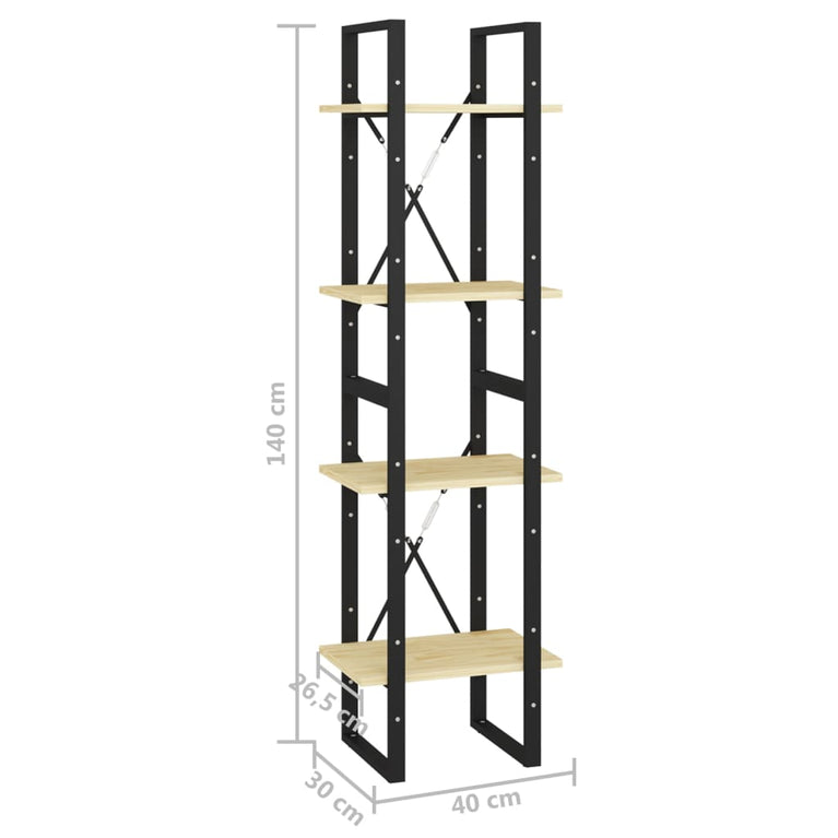 Boekenkast met 4 schappen 40x30x140 cm massief grenenhout MeubelReus
