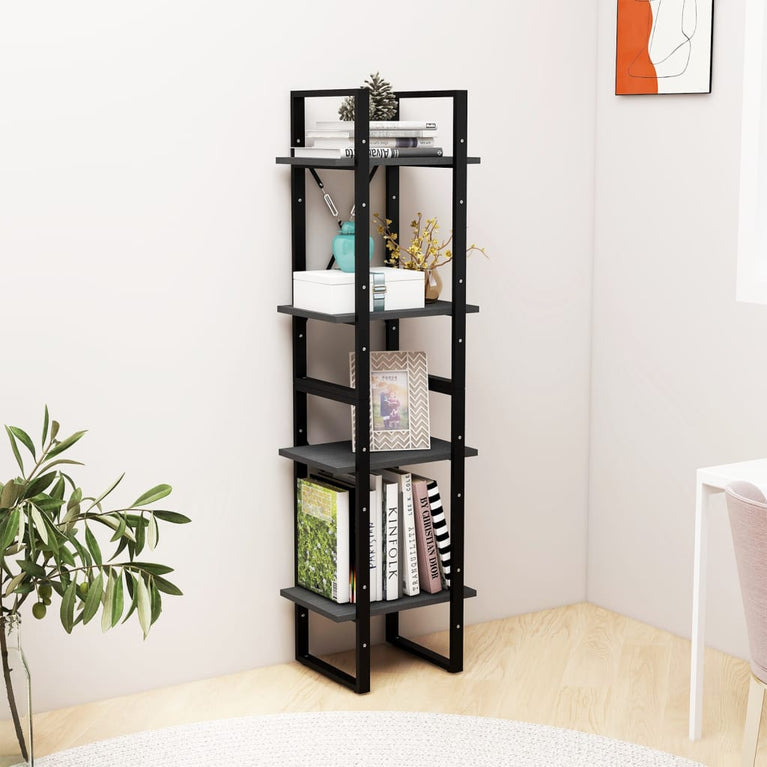 Boekenkast met 4 schappen 40x30x140 cm massief grenenhout grijs MeubelReus