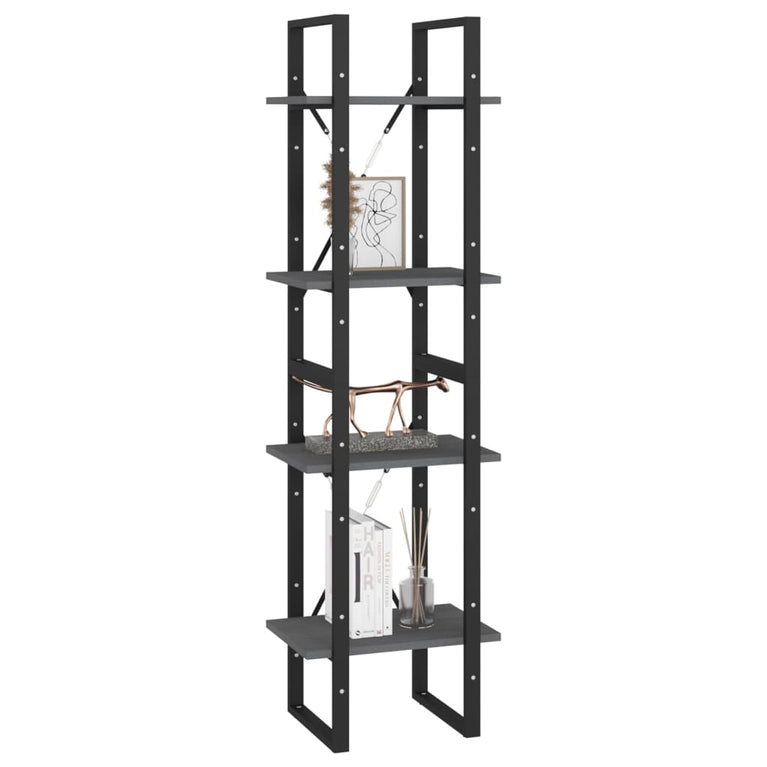 Boekenkast met 4 schappen 40x30x140 cm massief grenenhout grijs MeubelReus