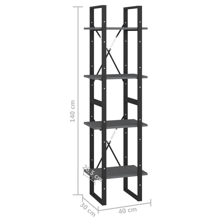 Boekenkast met 4 schappen 40x30x140 cm massief grenenhout grijs MeubelReus