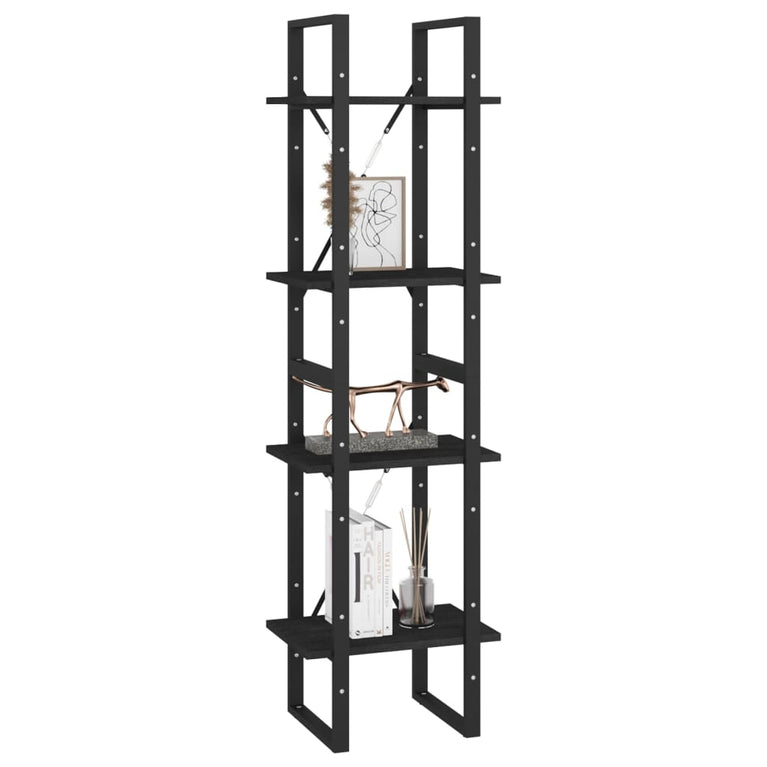 Boekenkast met 4 schappen 40x30x140 cm massief grenenhout zwart MeubelReus