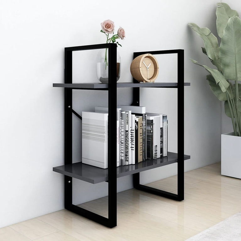 Boekenkast met 2 schappen 60x30x70 cm spaanplaat grijs MeubelReus