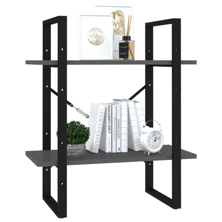 Boekenkast met 2 schappen 60x30x70 cm spaanplaat grijs MeubelReus