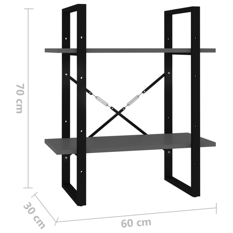 Boekenkast met 2 schappen 60x30x70 cm spaanplaat grijs MeubelReus