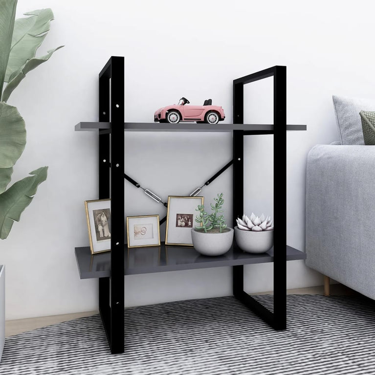 Boekenkast met 2 schappen 60x30x70 cm spaanplaat grijs MeubelReus