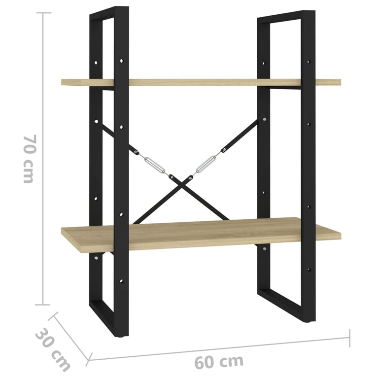 Boekenkast met 2 schappen 60x30x70 cm spaanplaat sonoma eiken MeubelReus