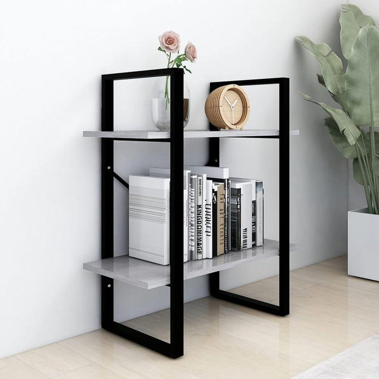 Boekenkast met 2 schappen 60x30x70 cm spaanplaat betongrijs MeubelReus