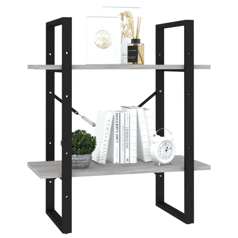 Boekenkast met 2 schappen 60x30x70 cm spaanplaat betongrijs MeubelReus