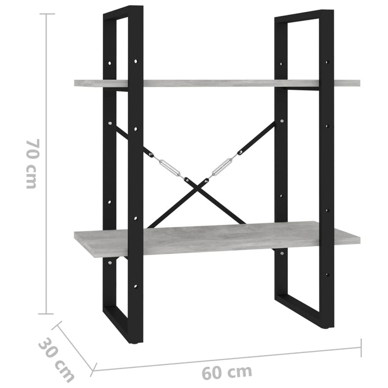 Boekenkast met 2 schappen 60x30x70 cm spaanplaat betongrijs MeubelReus