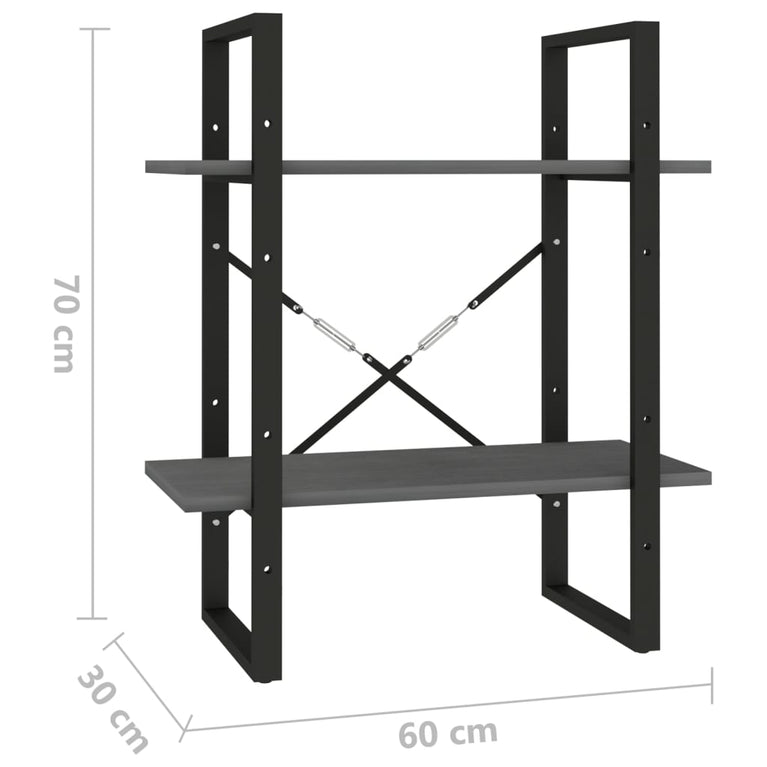 Boekenkast met 2 schappen 60x30x70 cm massief grenenhout grijs MeubelReus