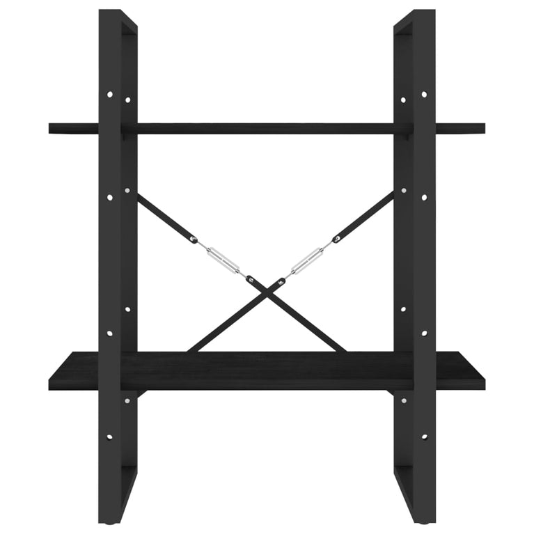 Boekenkast met 2 schappen 60x30x70 cm massief grenenhout zwart MeubelReus