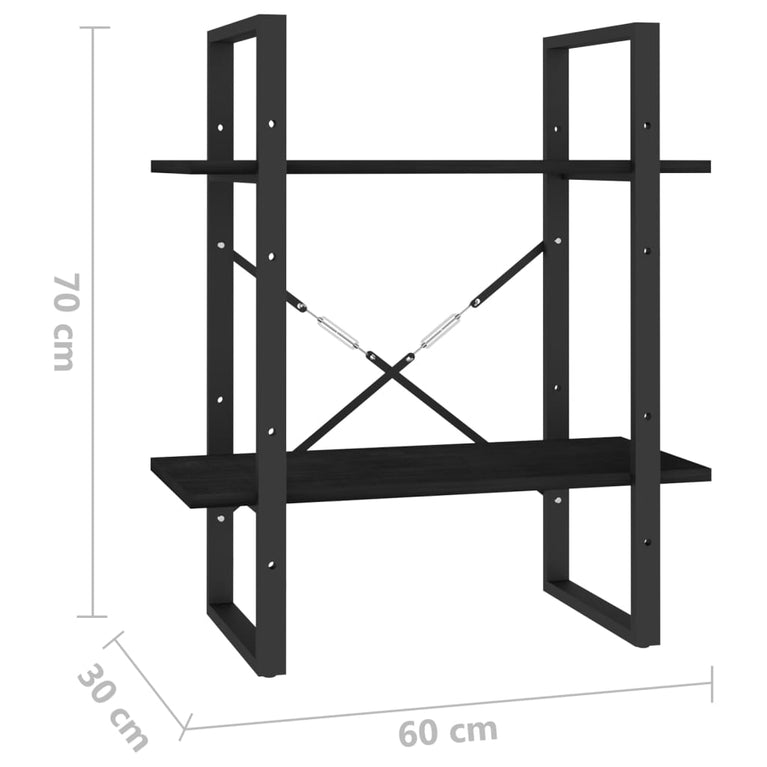 Boekenkast met 2 schappen 60x30x70 cm massief grenenhout zwart MeubelReus