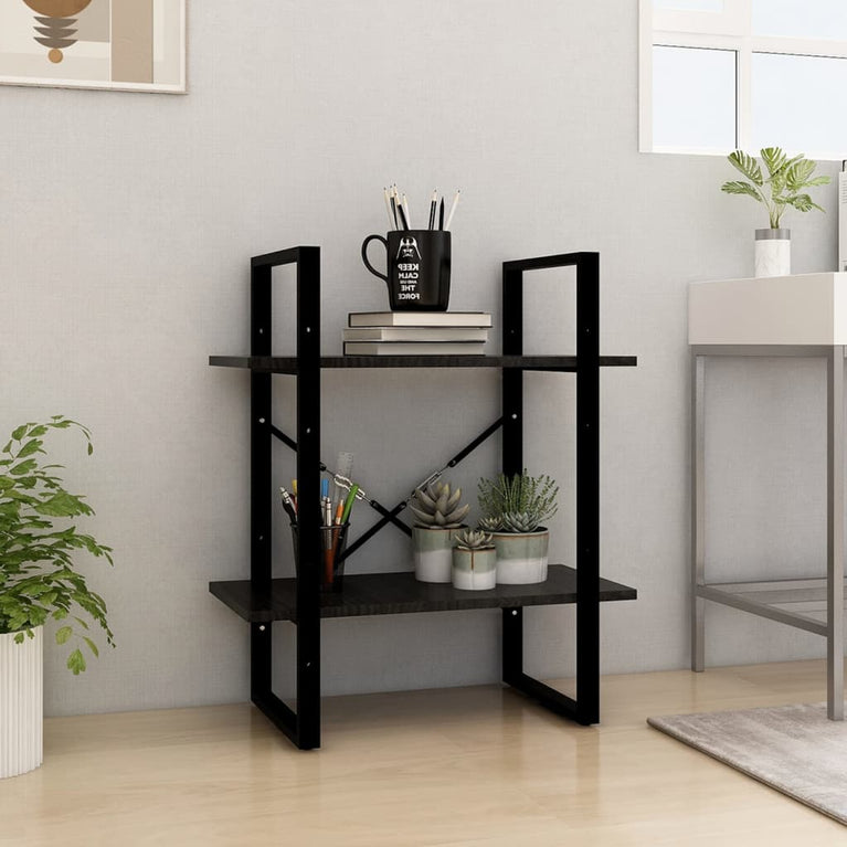 Boekenkast met 2 schappen 60x30x70 cm massief grenenhout zwart MeubelReus