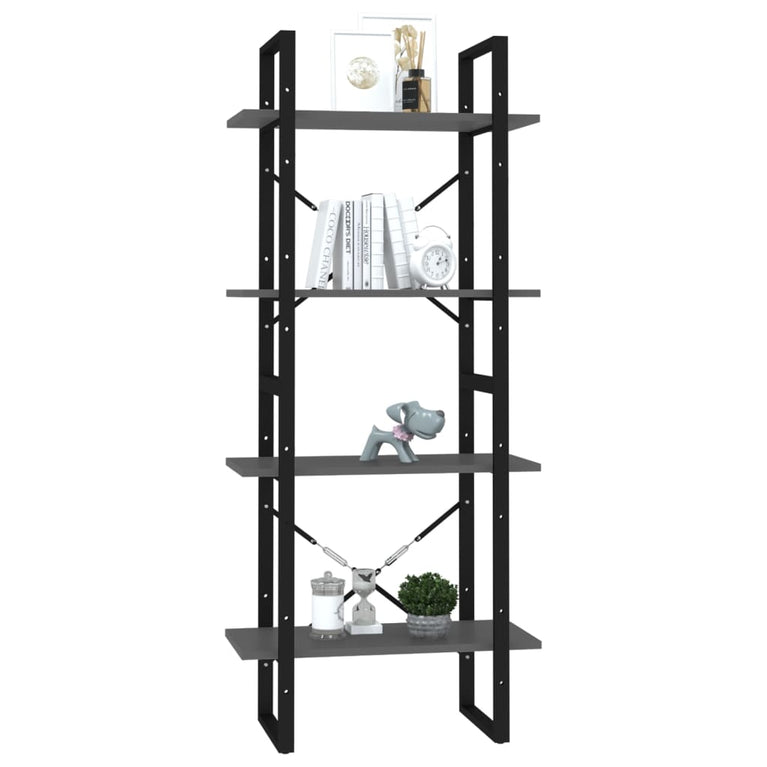 Boekenkast met 4 schappen 60x30x140 cm spaanplaat grijs MeubelReus