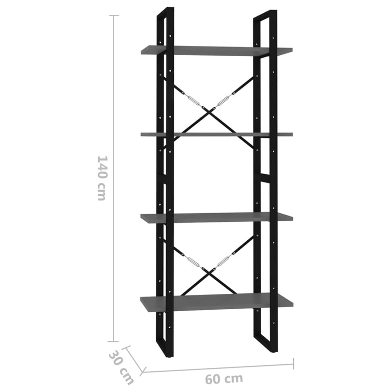 Boekenkast met 4 schappen 60x30x140 cm spaanplaat grijs MeubelReus