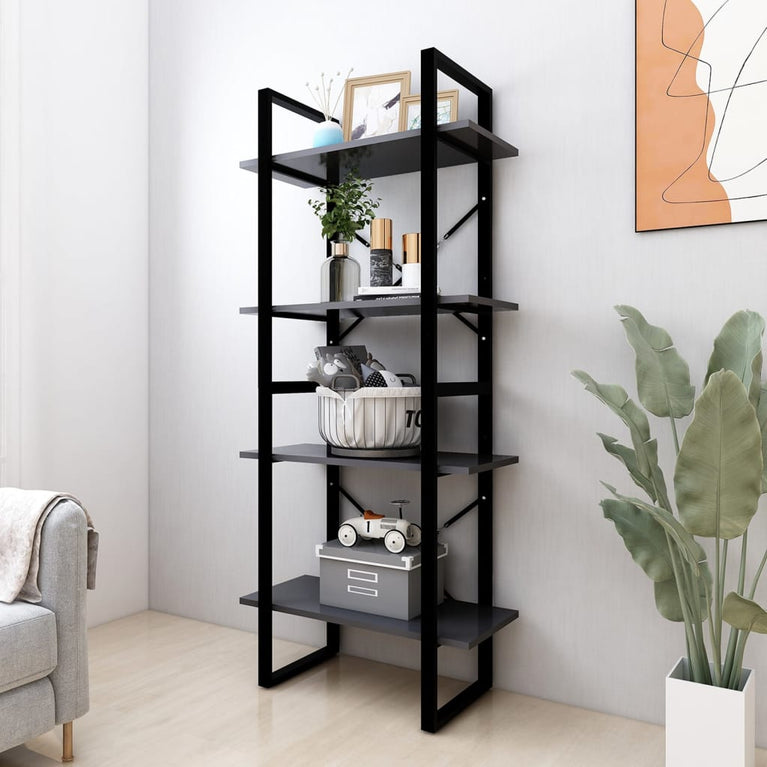 Boekenkast met 4 schappen 60x30x140 cm spaanplaat grijs MeubelReus
