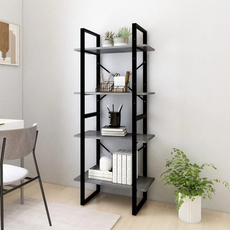 Boekenkast met 4 schappen 60x30x140 cm massief grenenhout grijs MeubelReus