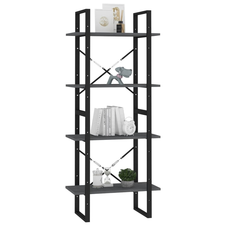 Boekenkast met 4 schappen 60x30x140 cm massief grenenhout grijs MeubelReus