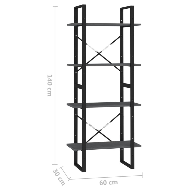 Boekenkast met 4 schappen 60x30x140 cm massief grenenhout grijs MeubelReus