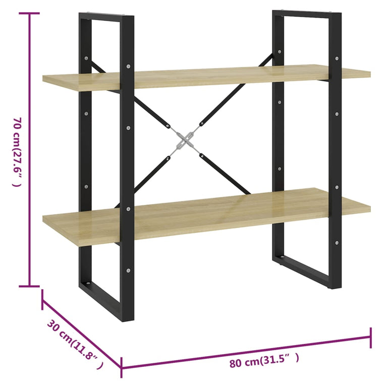 Boekenkast met 2 schappen 80x30x70 cm spaanplaat sonoma eiken MeubelReus