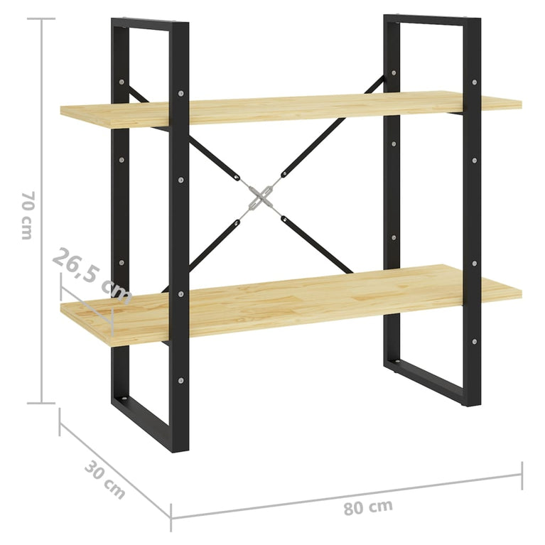 Boekenkast met 2 schappen 80x30x70 cm massief grenenhout MeubelReus