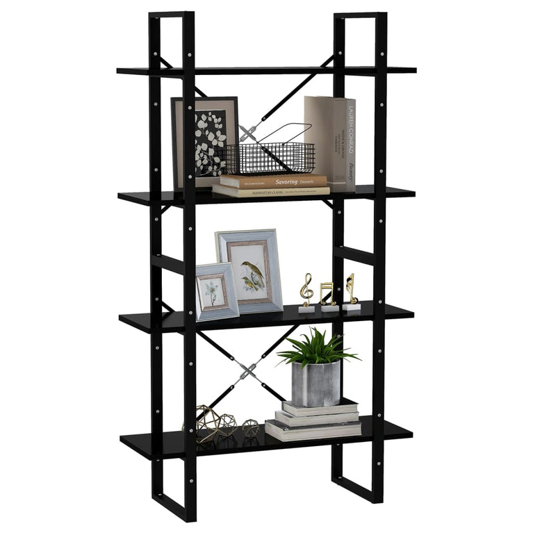 Boekenkast met 4 schappen 80x30x140 cm spaanplaat zwart MeubelReus