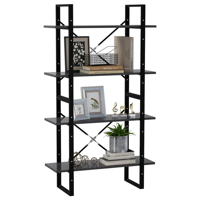 Boekenkast met 4 schappen 80x30x140 cm spaanplaat grijs MeubelReus