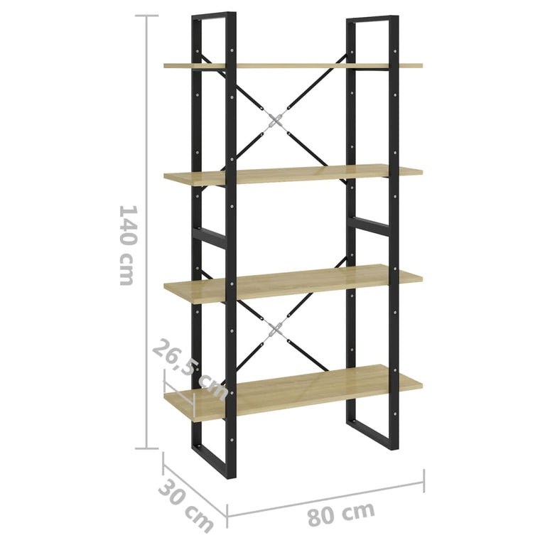 Boekenkast met 4 schappen 80x30x140 cm spaanplaat sonoma eiken MeubelReus