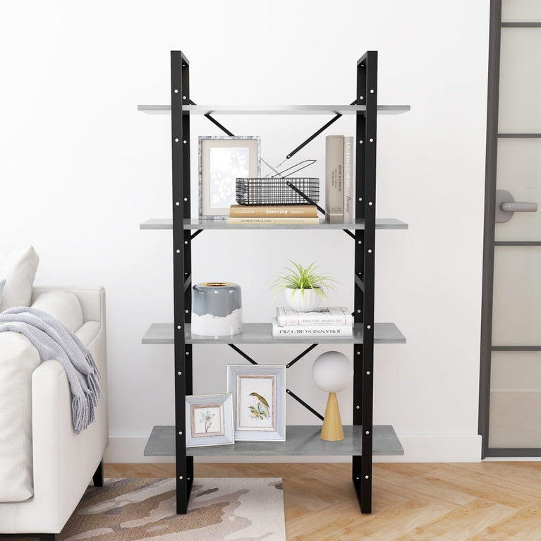 Boekenkast met 4 schappen 80x30x140 cm spaanplaat betongrijs MeubelReus