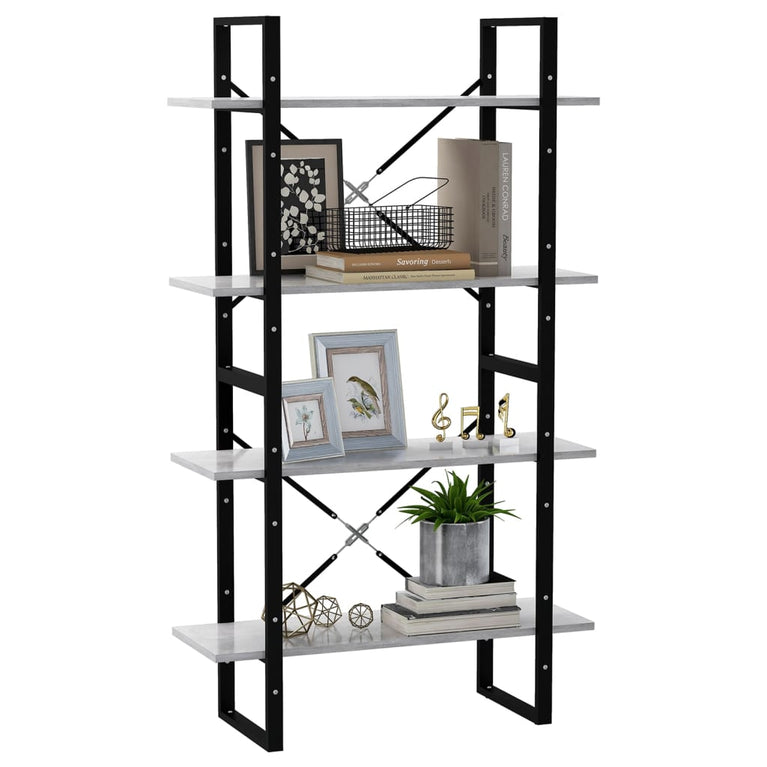 Boekenkast met 4 schappen 80x30x140 cm spaanplaat betongrijs MeubelReus