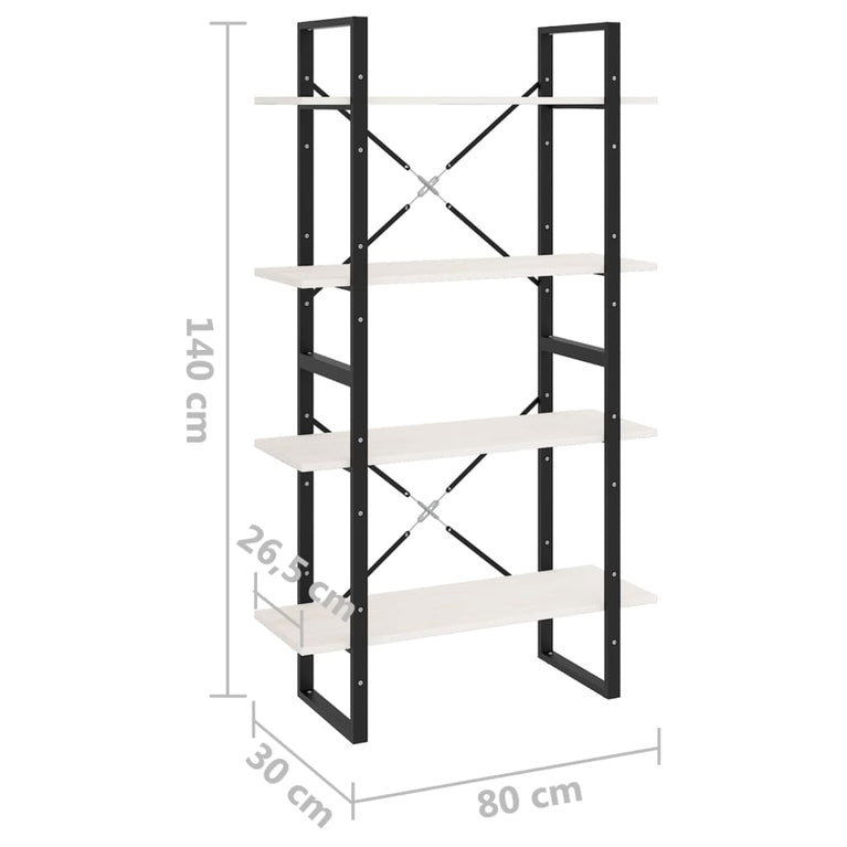 Boekenkast met 4 schappen 80x30x140 cm massief grenenhout wit MeubelReus