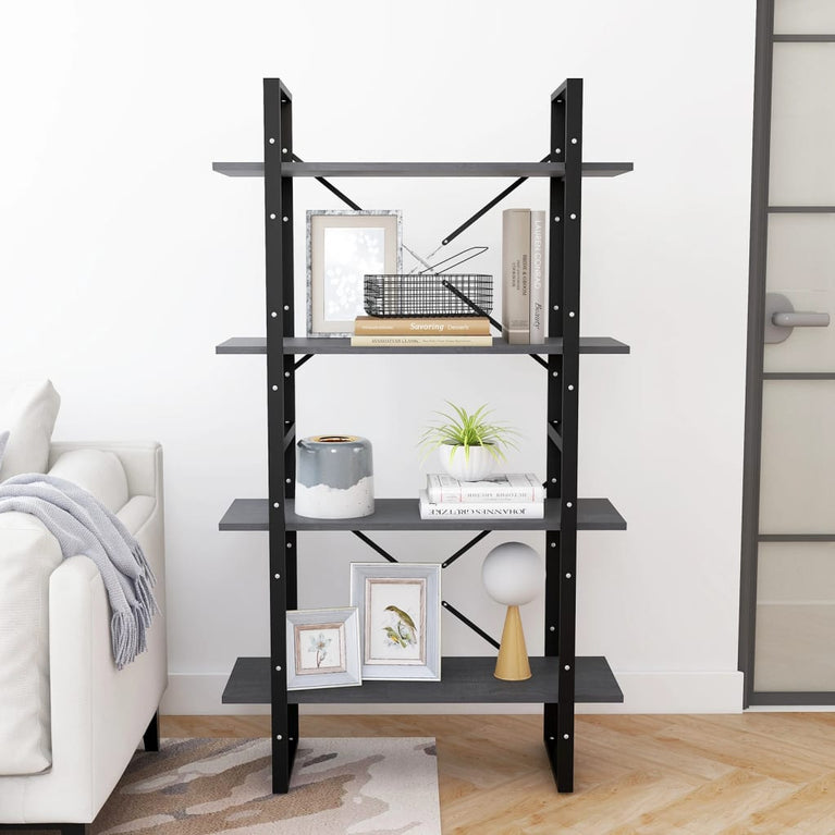 Boekenkast met 4 schappen 80x30x140 cm massief grenenhout grijs MeubelReus