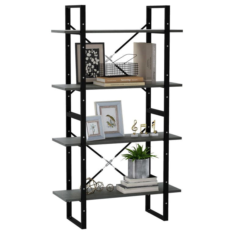 Boekenkast met 4 schappen 80x30x140 cm massief grenenhout grijs MeubelReus