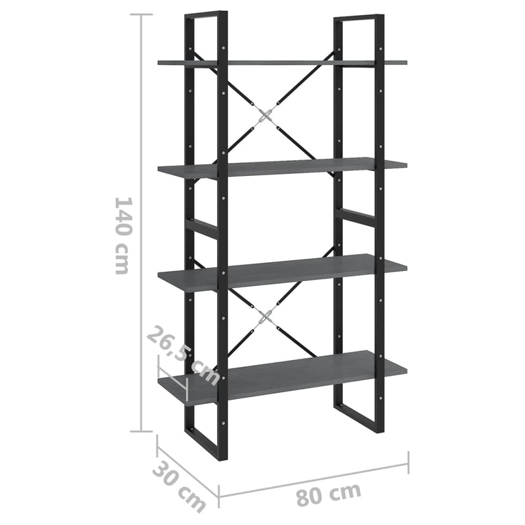 Boekenkast met 4 schappen 80x30x140 cm massief grenenhout grijs MeubelReus