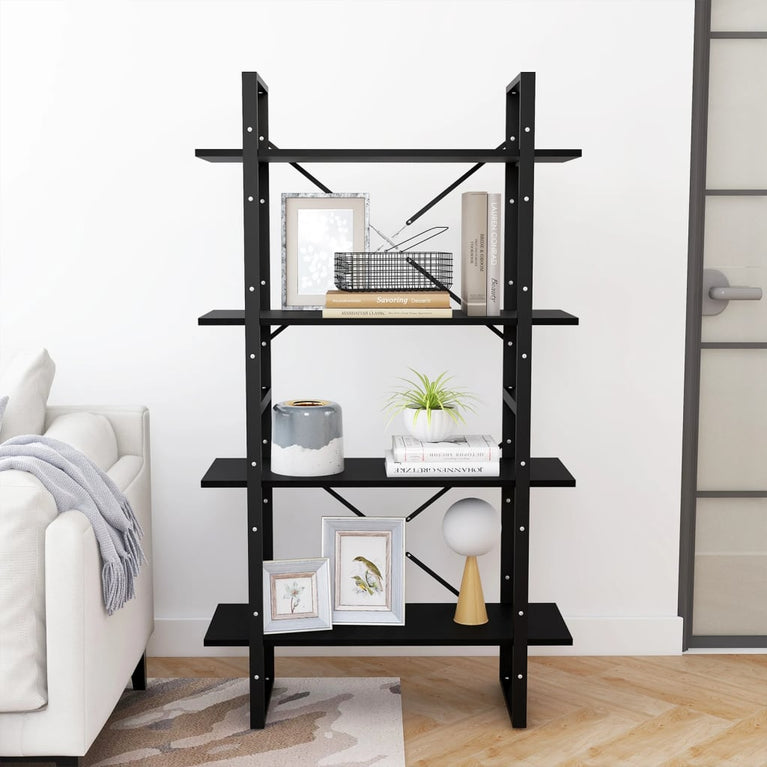 Boekenkast met 4 schappen 80x30x140 cm massief grenenhout zwart MeubelReus