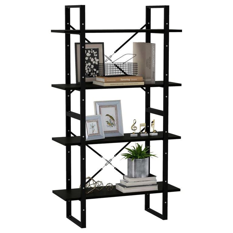 Boekenkast met 4 schappen 80x30x140 cm massief grenenhout zwart MeubelReus
