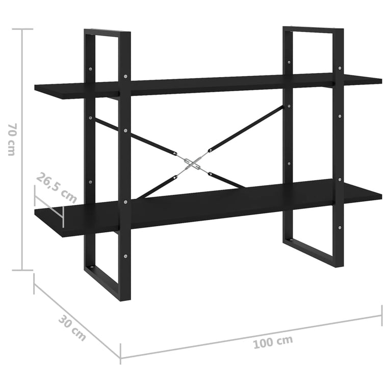 Boekenkast met 2 schappen 100x30x70 cm spaanplaat zwart MeubelReus