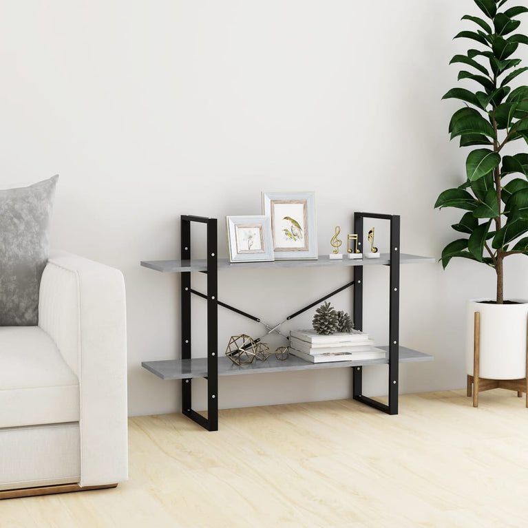 Boekenkast met 2 schappen 100x30x70 cm spaanplaat betongrijs MeubelReus