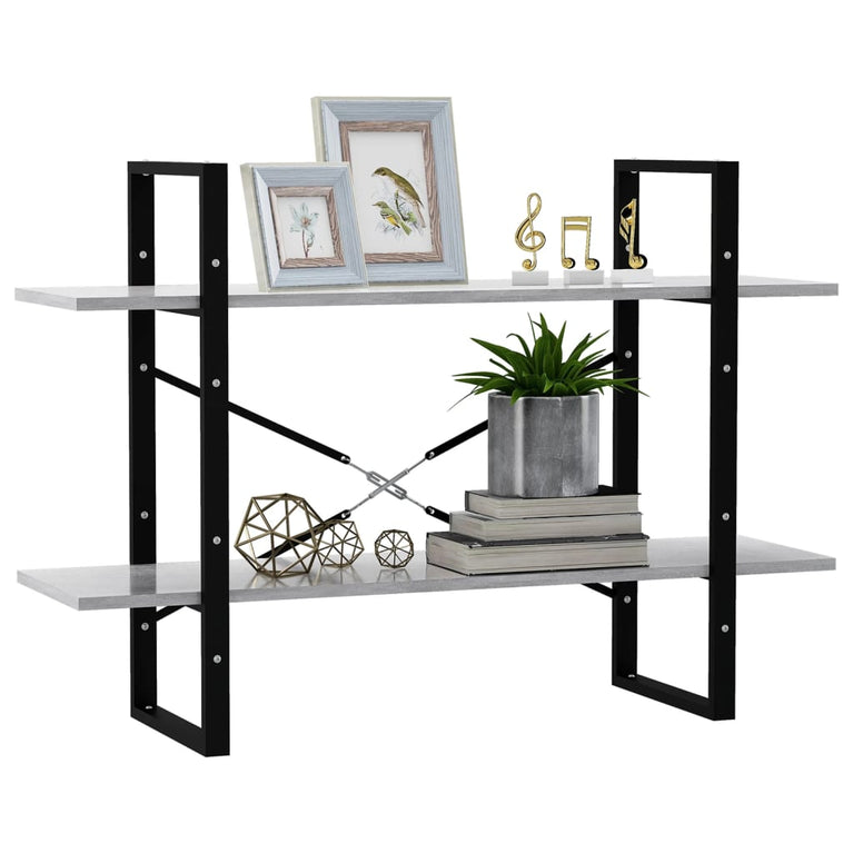Boekenkast met 2 schappen 100x30x70 cm spaanplaat betongrijs MeubelReus