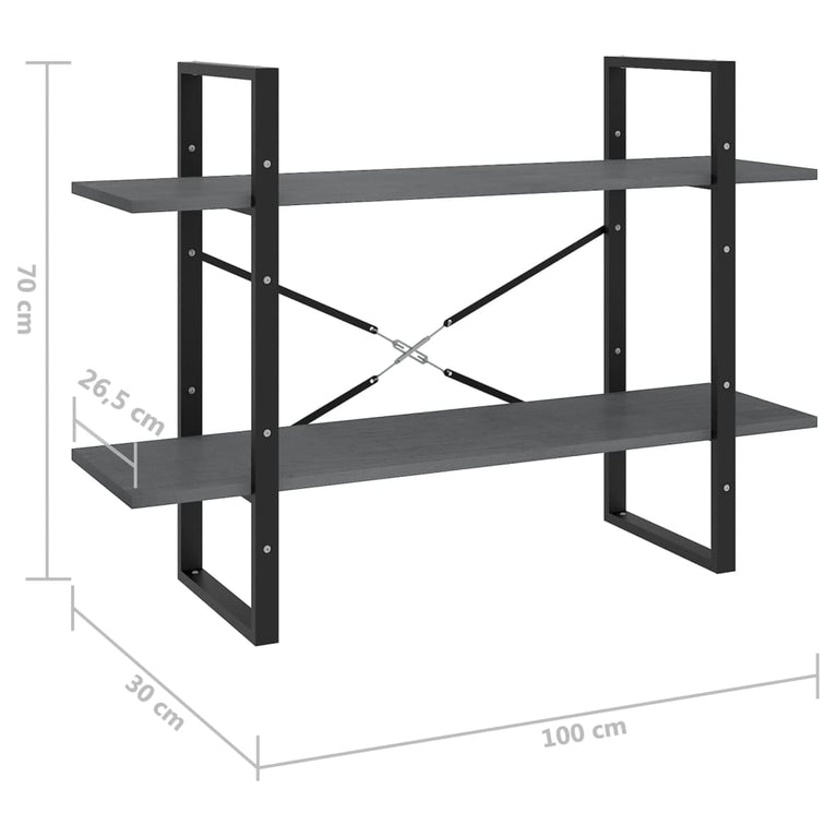 Boekenkast met 2 schappen 100x30x70 cm massief grenenhout grijs MeubelReus