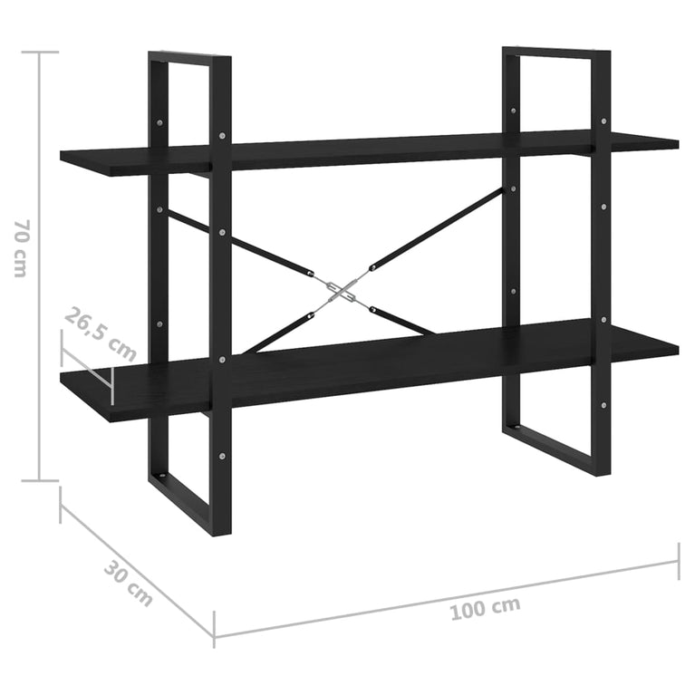 Boekenkast met 2 schappen 100x30x70 cm massief grenenhout zwart MeubelReus