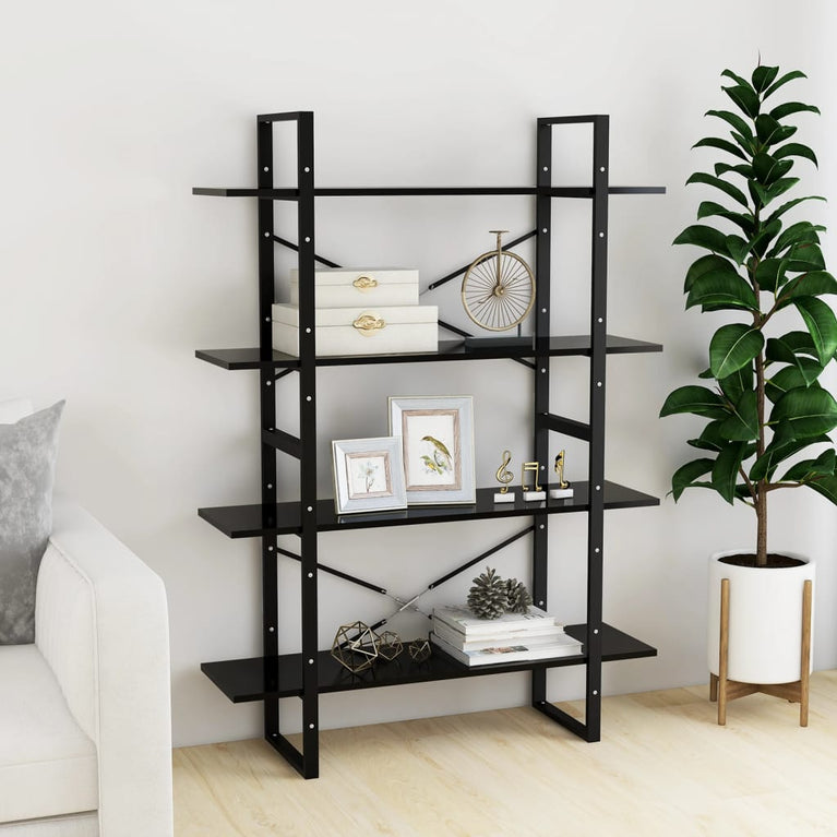Boekenkast met 4 schappen 100x30x140 cm spaanplaat zwart MeubelReus