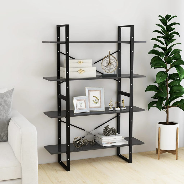 Boekenkast met 4 schappen 100x30x140 cm spaanplaat grijs MeubelReus