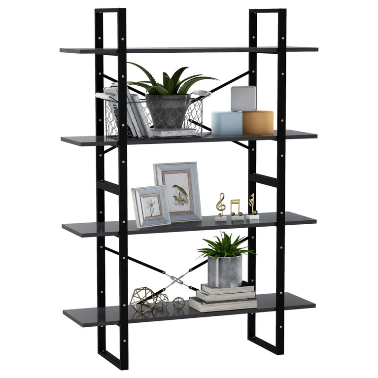 Boekenkast met 4 schappen 100x30x140 cm spaanplaat grijs MeubelReus